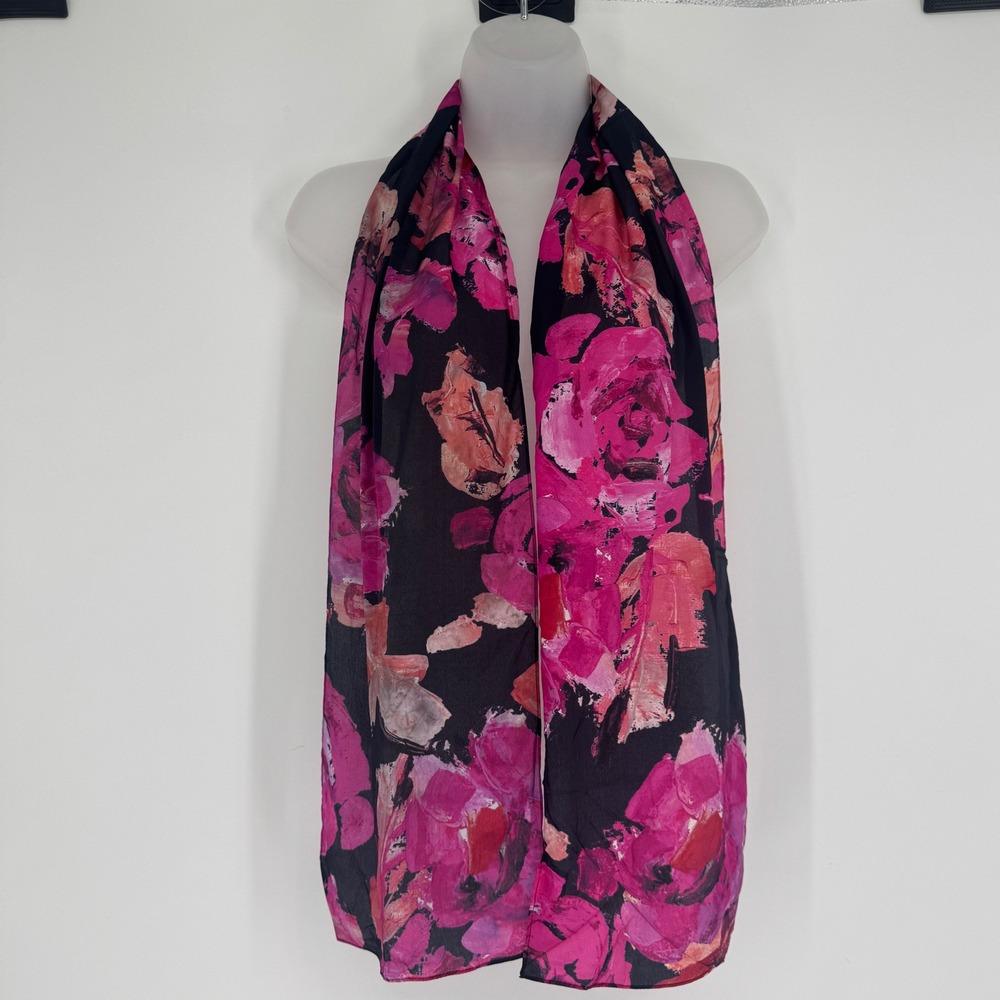 Echo Silk Scarf Women OS Pink Floral Painterly Print Oblong Wrap Luxury Artistic